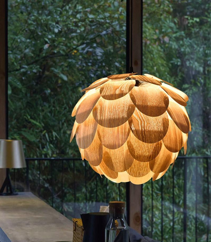 15'' Wood Pendant Light - Rustic Pineapple Shaped Design