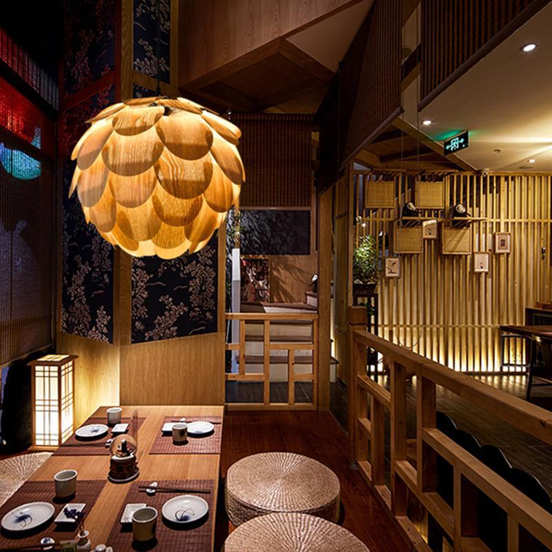 15'' Rustic Pineapple Shaped Wood Pendant Light - dazuma