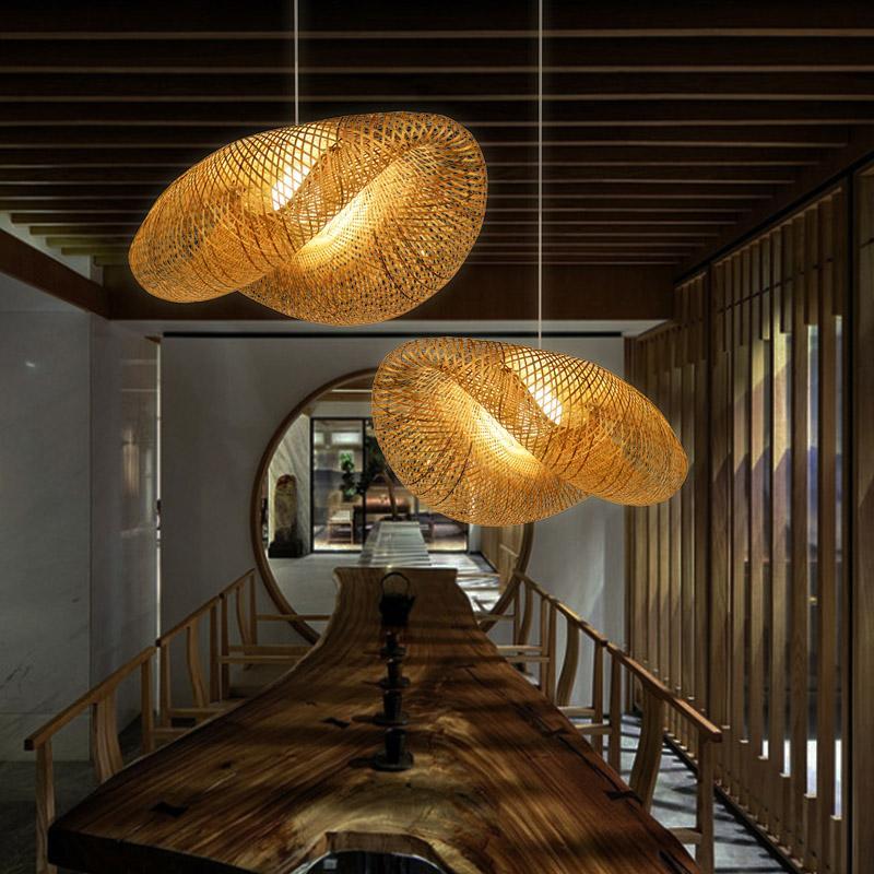 24'' Modern Farmhouse Curved Bamboo Pendant Light - dazuma