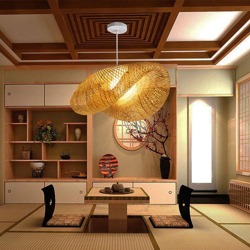 24'' Modern Farmhouse Curved Bamboo Pendant Light - dazuma