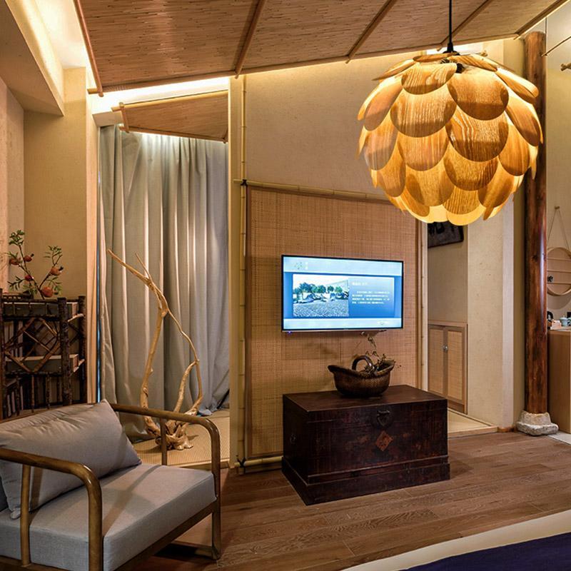 15'' Wood Pendant Light - Rustic Pineapple Shaped Design