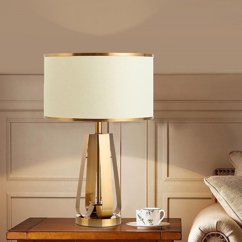 22 inch 1-Light Brass Geometric Table Lamp with Golden Faux Silk Drum Shade