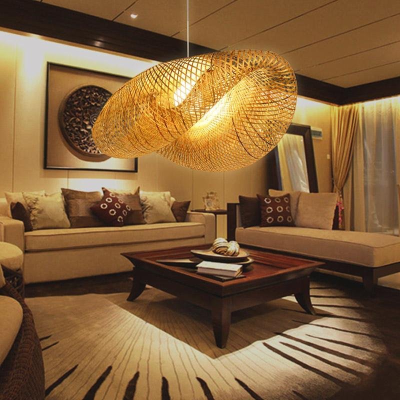 24'' Modern Farmhouse Curved Bamboo Pendant Light - dazuma
