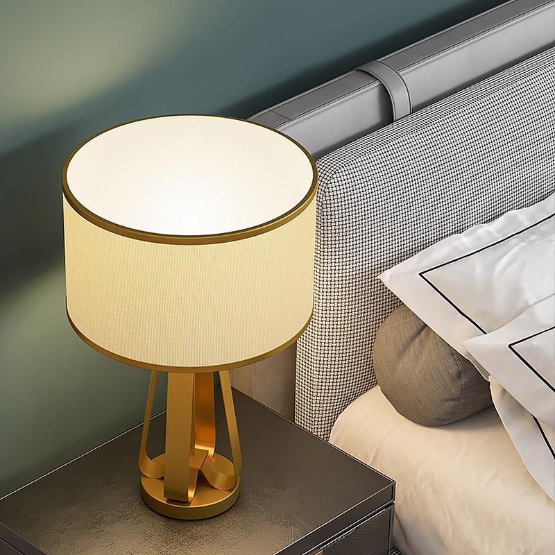 22 inch 1-Light Brass Geometric Table Lamp with Golden Faux Silk Drum Shade