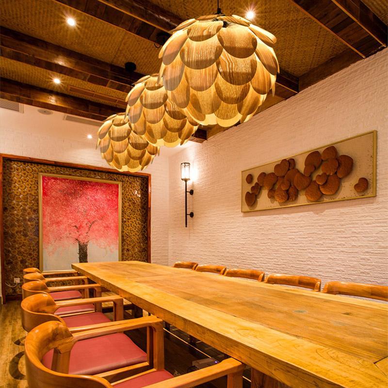 15'' Wood Pendant Light - Rustic Pineapple Shaped Design