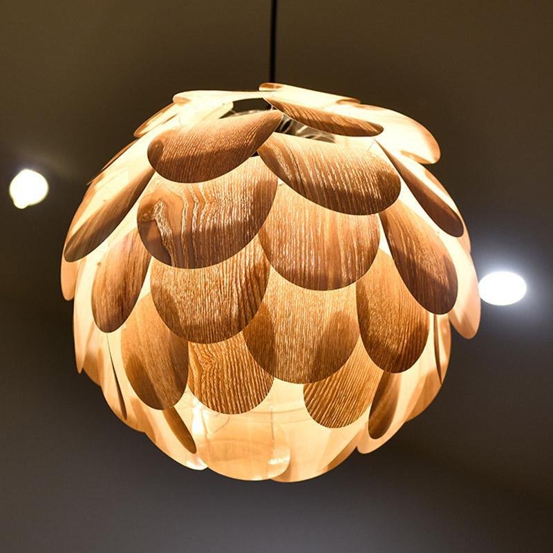 15'' Wood Pendant Light - Rustic Pineapple Shaped Design