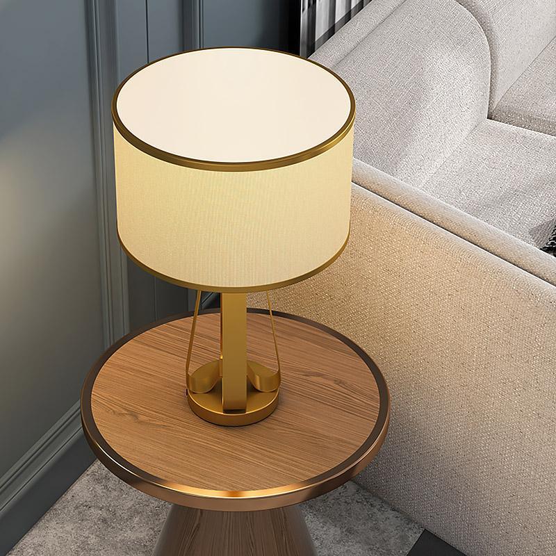 22 inch 1-Light Brass Geometric Table Lamp with Golden Faux Silk Drum Shade