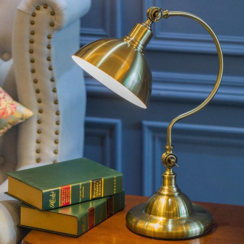 20'' Antique Metallic Adjustable Dome Shade LED Desk Lamp with Gooseneck Arm