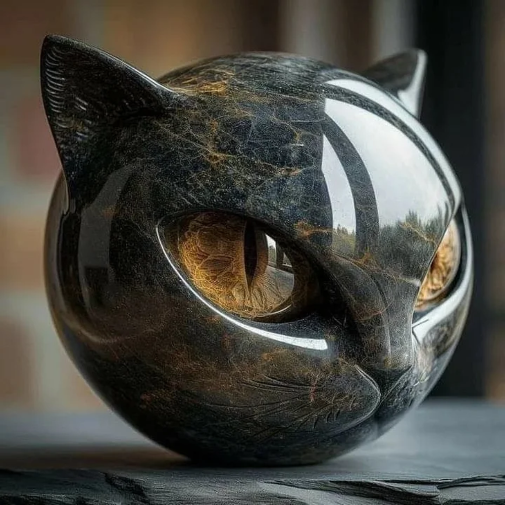 Gothic Home and Office Decor - Black Cat Head Figurine Sculpture