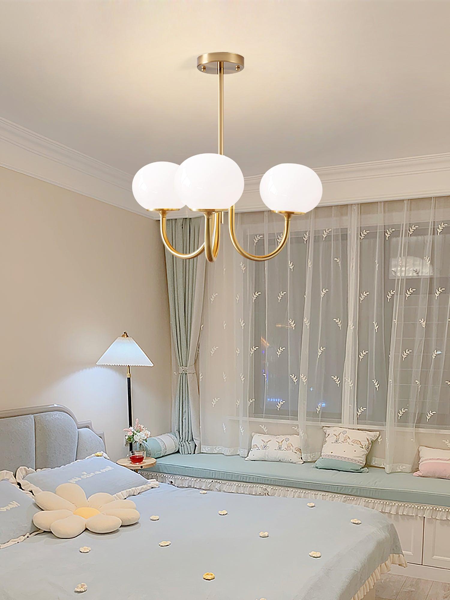 Ceiling Chandelier | Five-Arm with Glass Globe Shades | Adjustable Suspension Rods | Elegant Home Lighting