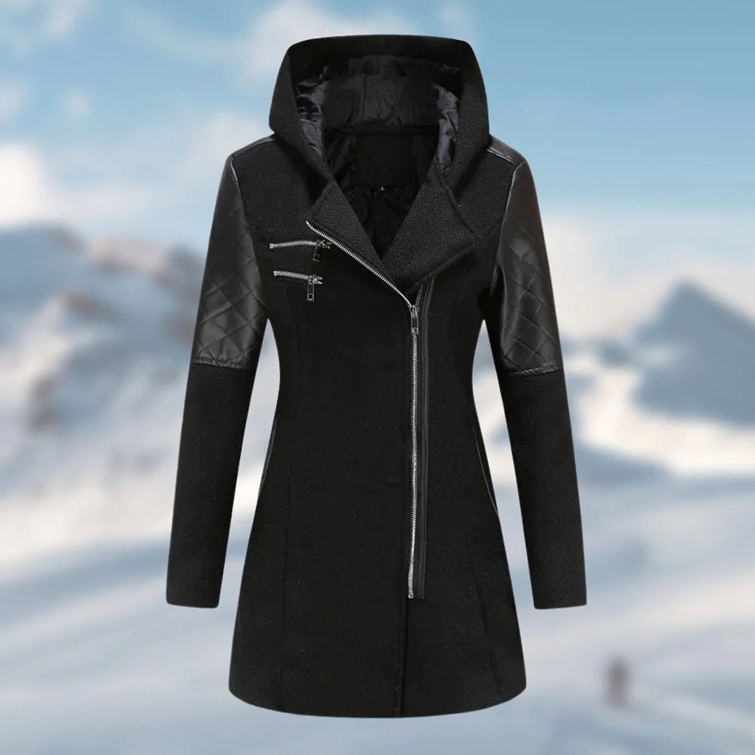 Women’s Long Winter Coat | Wool-Blend with Quilted Sleeves | Windproof & Durable | Comfortable Fit