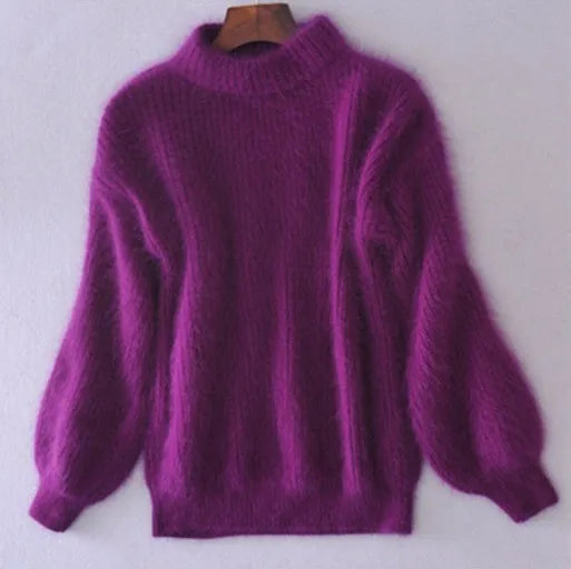 Women’s Sweater | Loose Knit Angora & Voluminous Sleeves | Oversized Cozy Fit