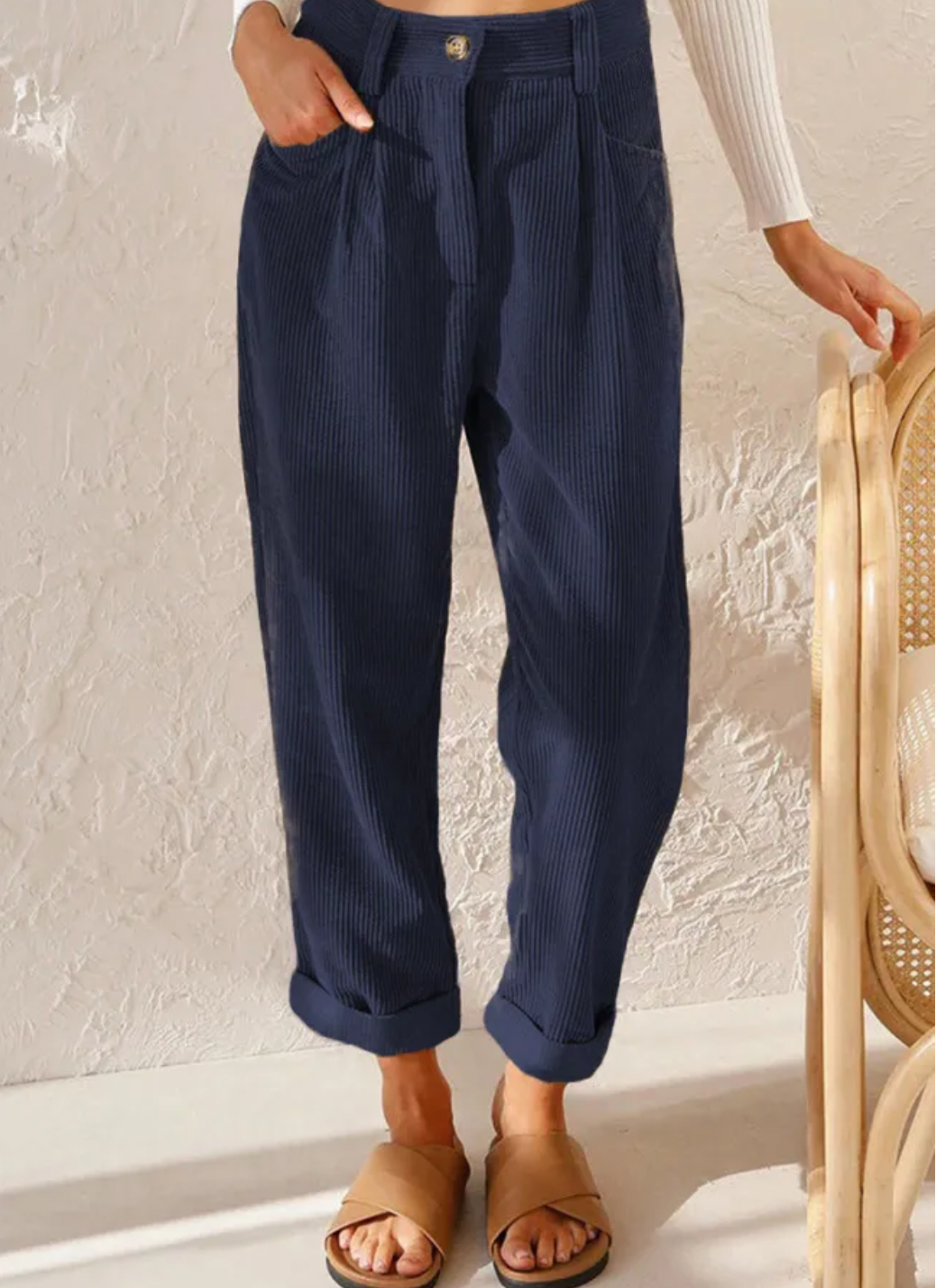 Women’s Corduroy Pants | Loose Fit with Rolled Cuffs | Cotton-Polyester Blend | Comfortable Everyday Wear