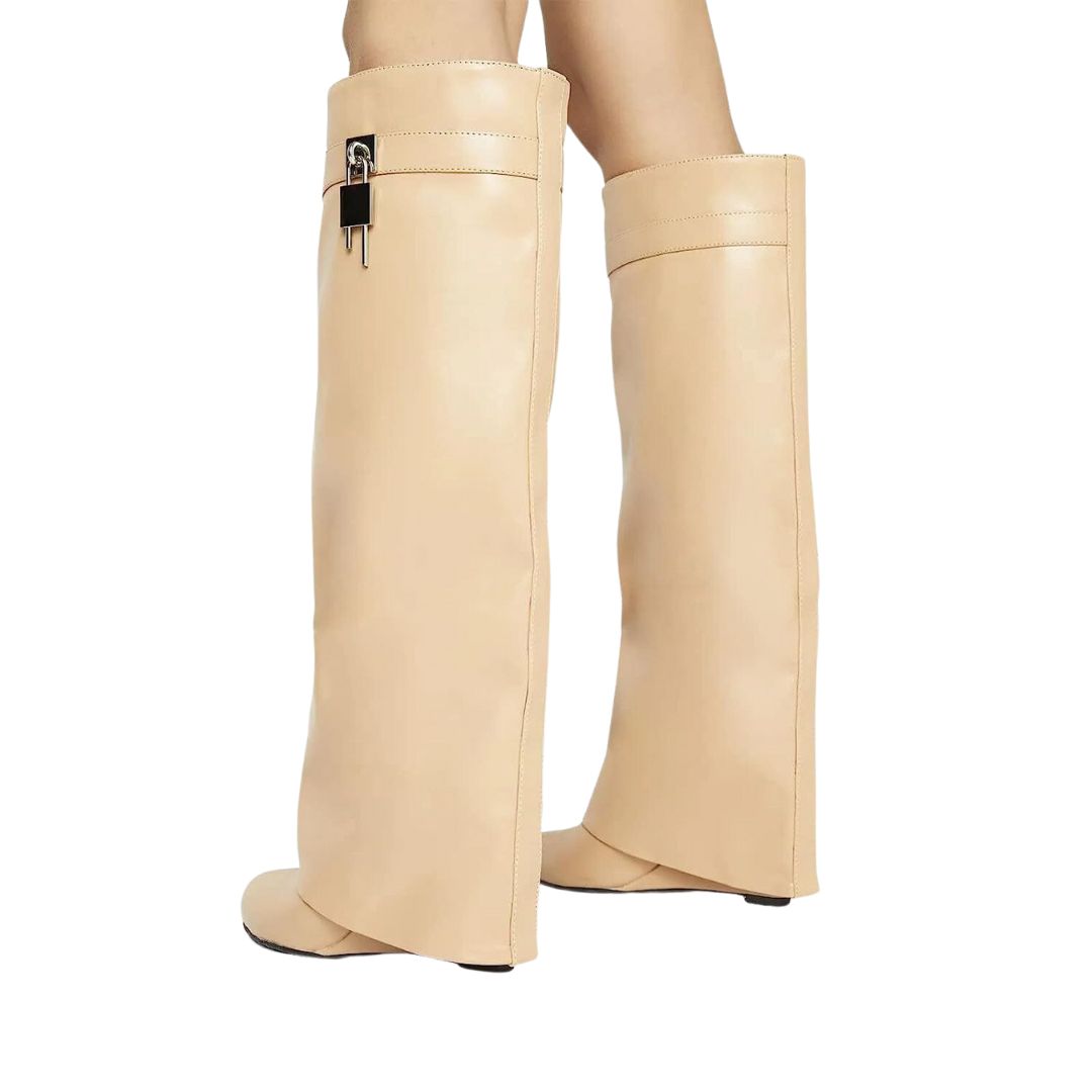 Women’s Knee-High Boots | PU Leather Durable Design | Side Zip with Padlock Pull | Comfortable Fit