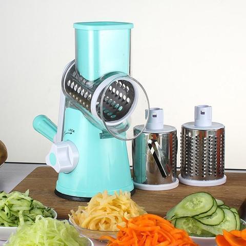 Vegetable Slicer with Rotary Mechanism and 3 Stainless Steel Drums