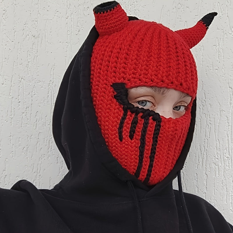 Halloween Horned Blood-Stained Mask with Comfortable Stretchy Beanie Fit