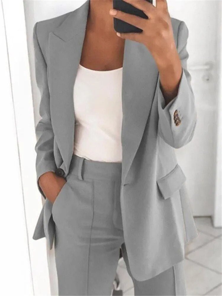 Women’s Tailored Pantsuit Set | Slim Knit Cardigan & Straight-Cut Trousers | Durable Craftsmanship | Versatile Office Wear