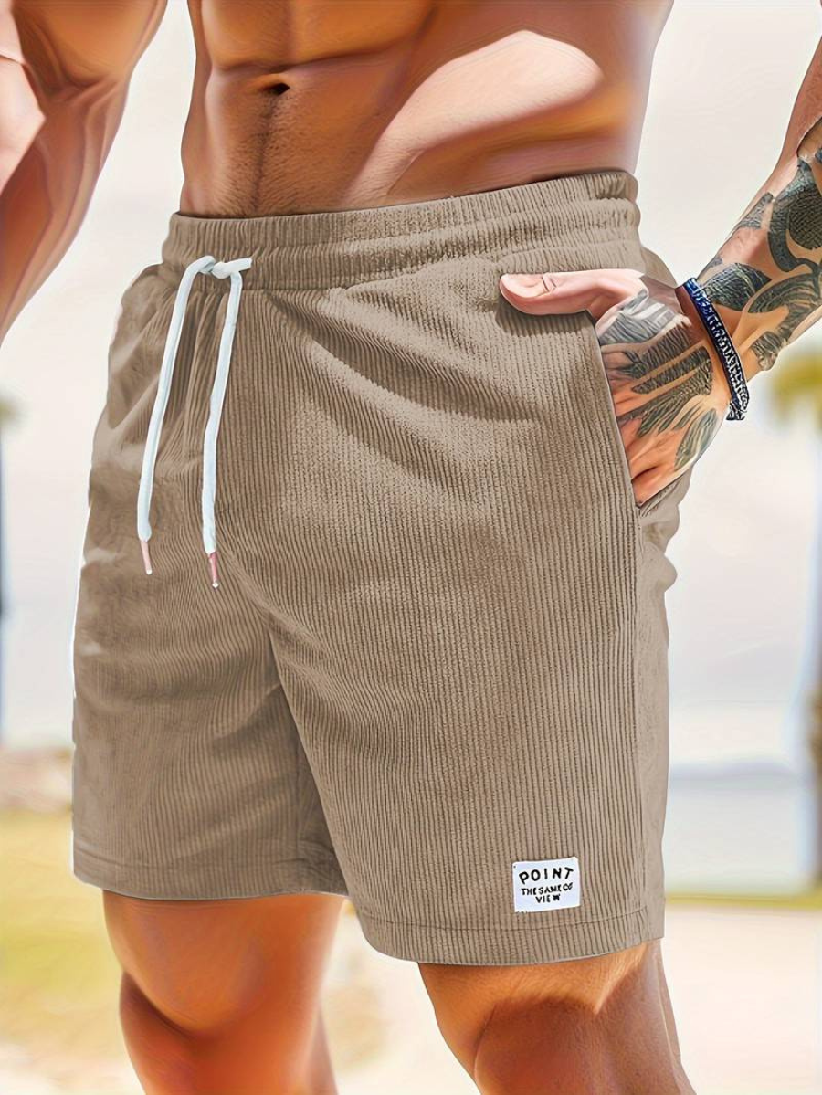 Men's Swim Shorts | Corduroy-Textured Fabric | Elastic Waistband & Side Pockets | Durable Comfort