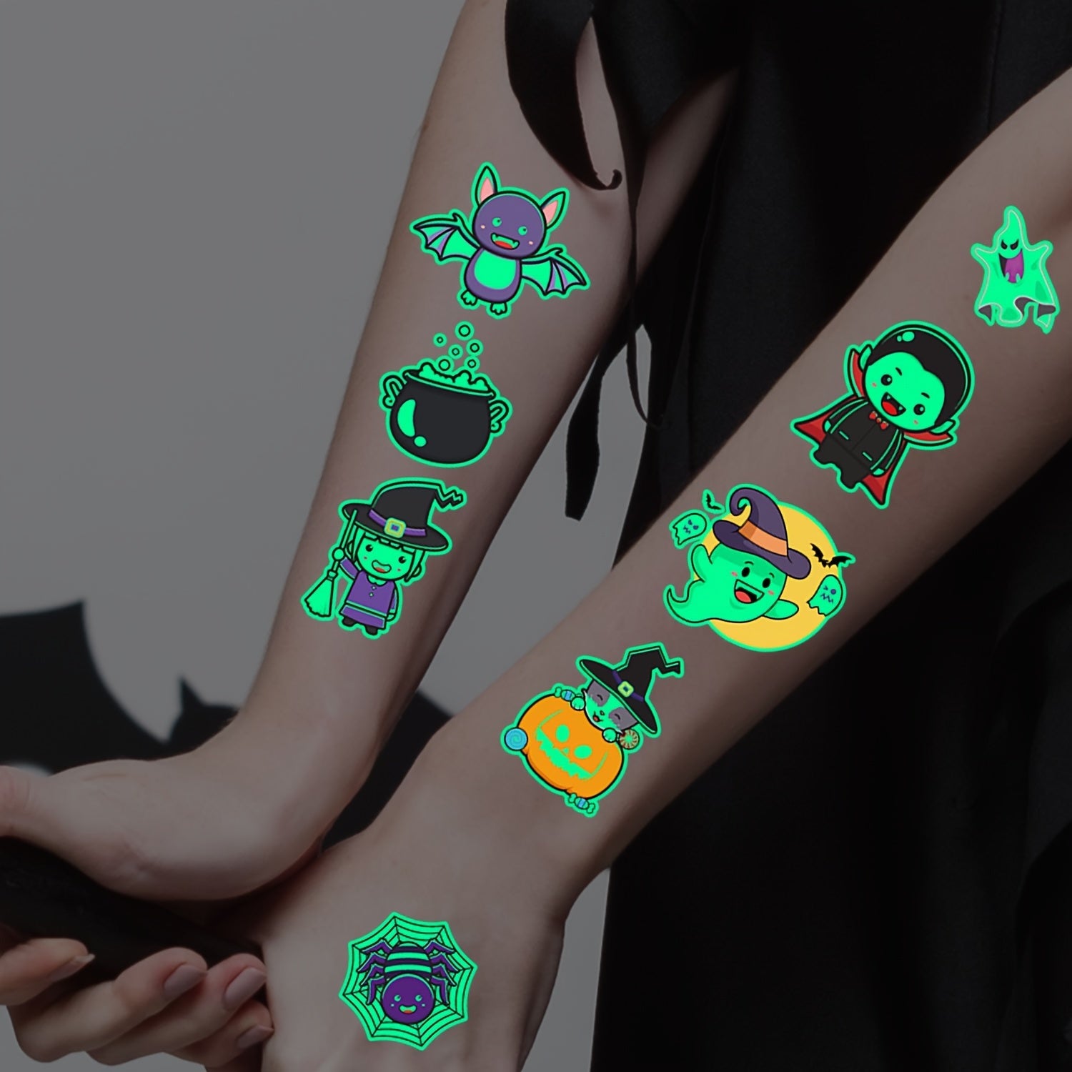 Glow-in-the-Dark Halloween Temporary Tattoos Waterproof Spooky Designs