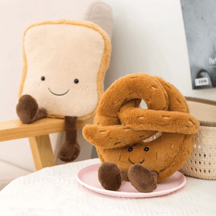 Plush Toy for Kids & Adults | Food-Shaped Soft Plush (Pretzel, Croissant, Bread) | Eco-Friendly Fabric | Comfort & Play Companion
