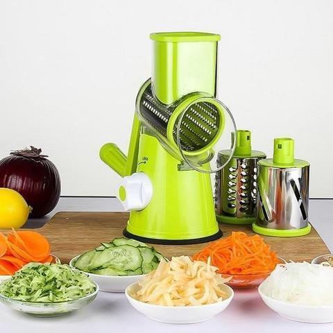 Vegetable Slicer with Rotary Mechanism and 3 Stainless Steel Drums