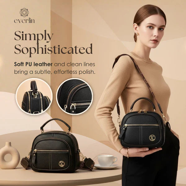 Lightweight Faux Leather Crossbody Bag with Five Storage Pockets