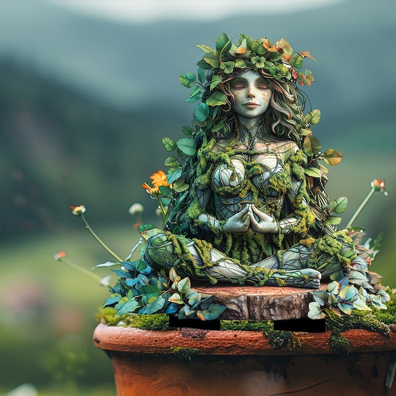 Acrylic Garden Stake with Natural Forest Spirit Design