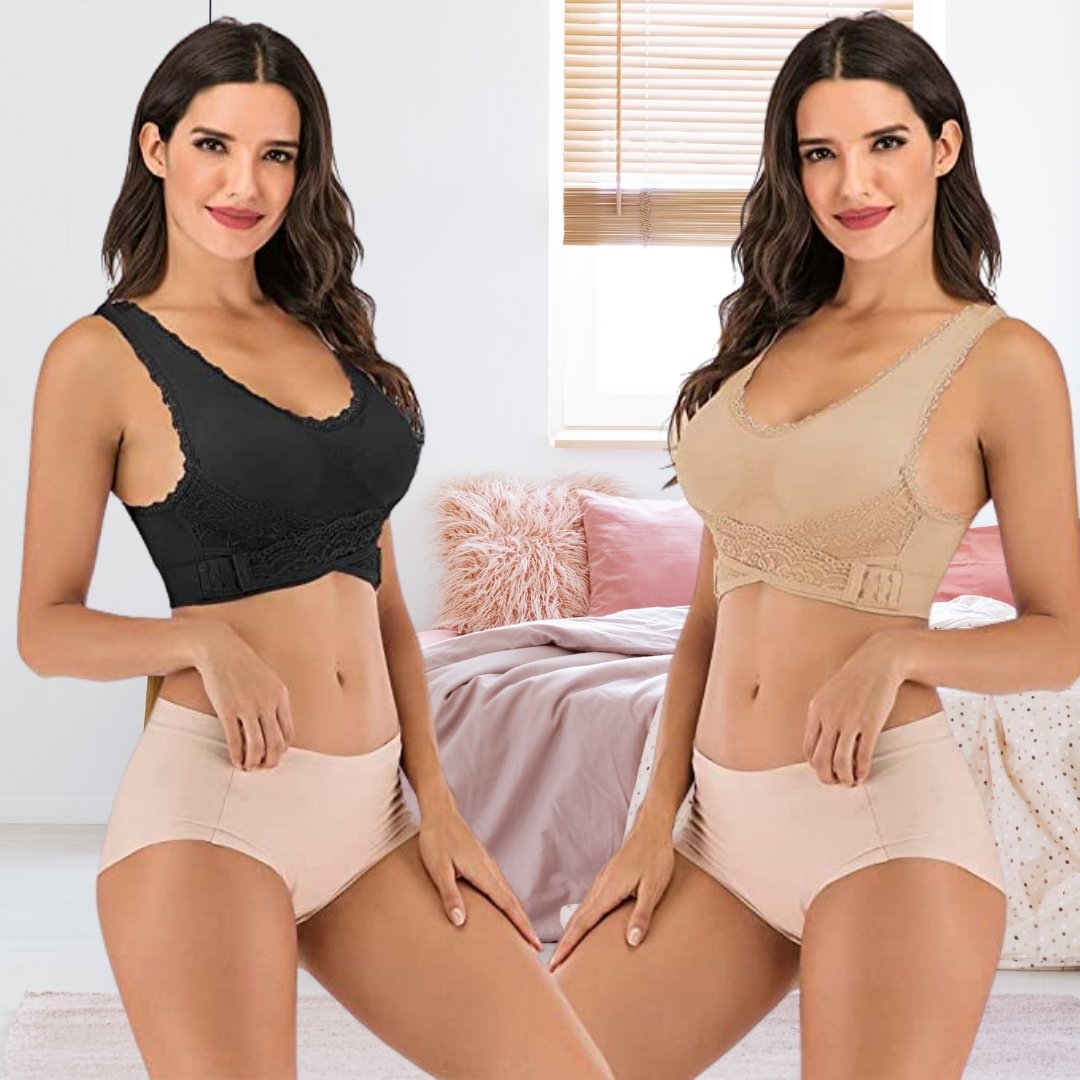 Wireless Lace Bralette | Wire-Free Support & Adjustable Crisscross Straps | Breathable Seamless Fabric | Posture Improvement & Natural Lift