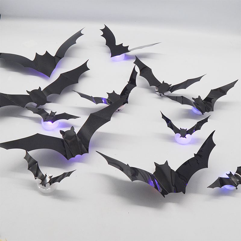 3D LED Bat Wall Decorations with Purple Glow for Halloween