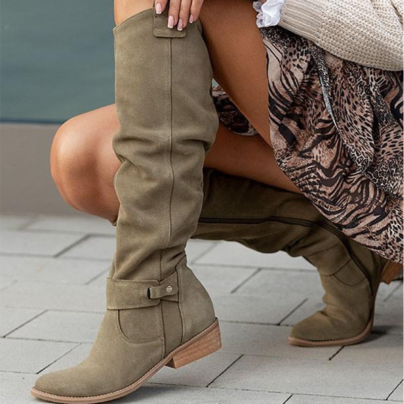 Women’s Knee-High Boots | Soft Suede with Ankle Strap | Durable Rubber Sole | Cozy Winter Wear