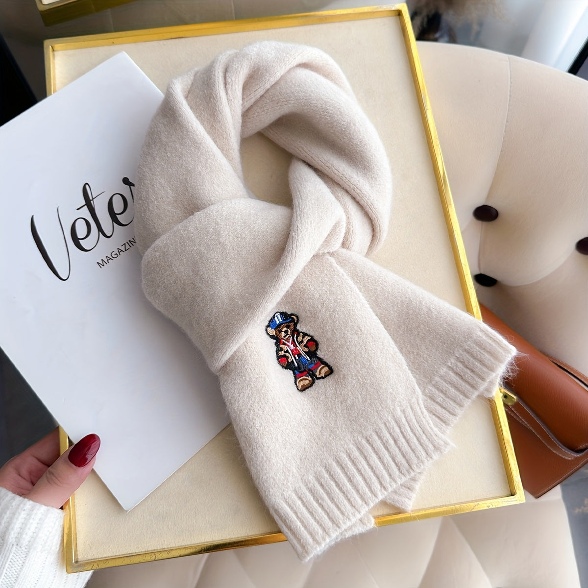 Winter Scarf | Soft Warmth | Stylish Bear Embroidery | Polyester