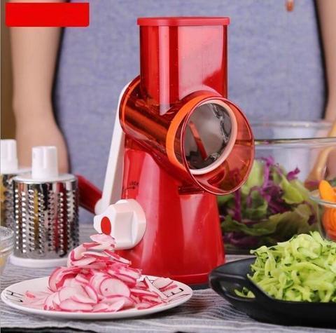 Vegetable Slicer with Rotary Mechanism and 3 Stainless Steel Drums