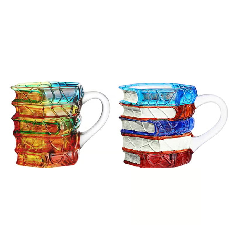 Stacked Books Design Handcrafted Glass Drinking Cup