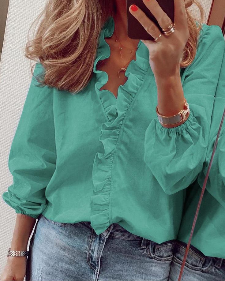 Women’s Blouse | V-Neck with Ruffles | Polyester Fabric | Comfortable Fit