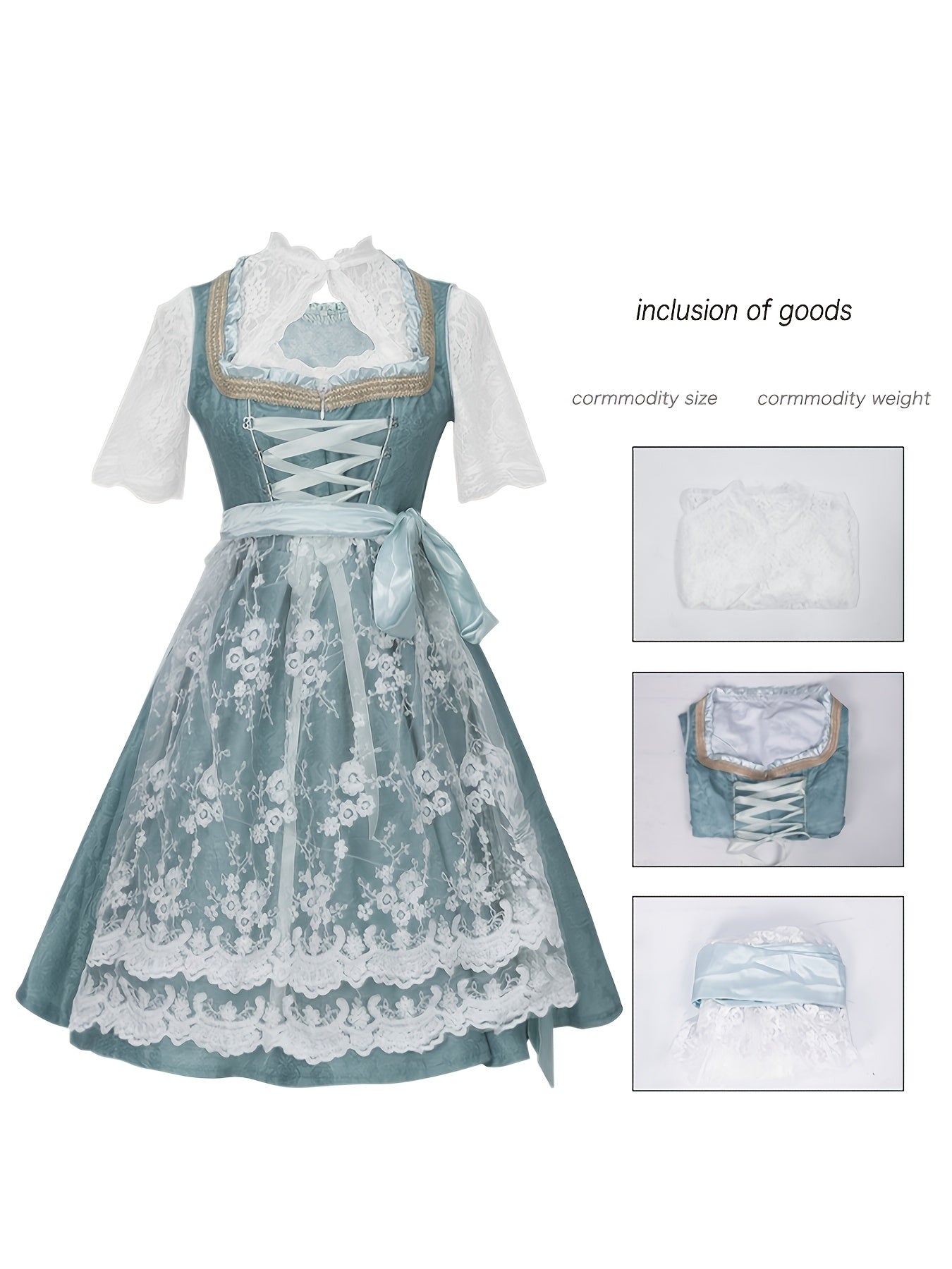 Women's Bavarian Dirndl Dress with Lace Apron for Oktoberfest Celebration