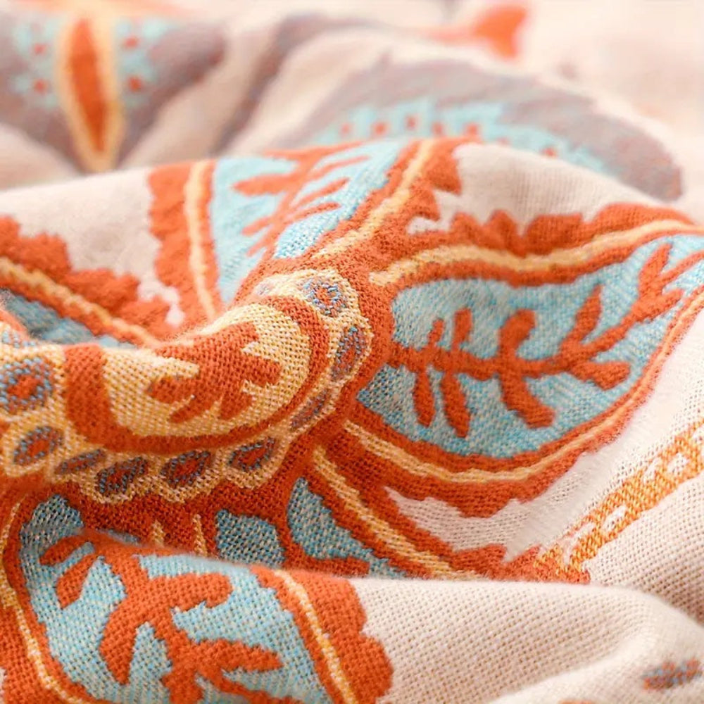 Melara — Soft Cotton Boho Floral Throw Blanket with Fringed Edges