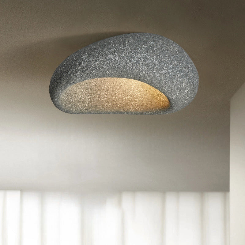 Ceiling Light | Pebble-Shaped Wabi-Sabi Design | Resin & Metal | Warm White LED Ambient Lighting