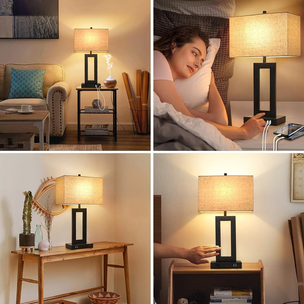 Smart Touch Table Lamps Duo with USB Ports – Adjustable Brightness
