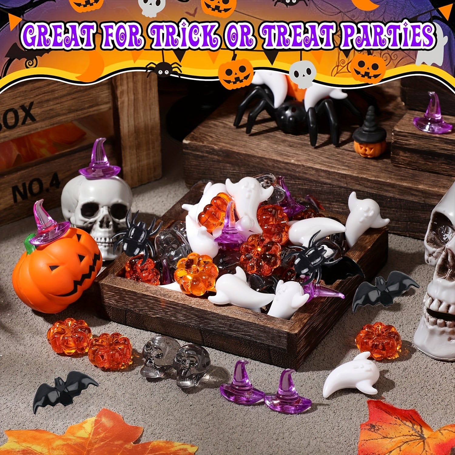 40-Piece Halloween Acrylic Table Decorations Set with Pumpkin & Skull Designs