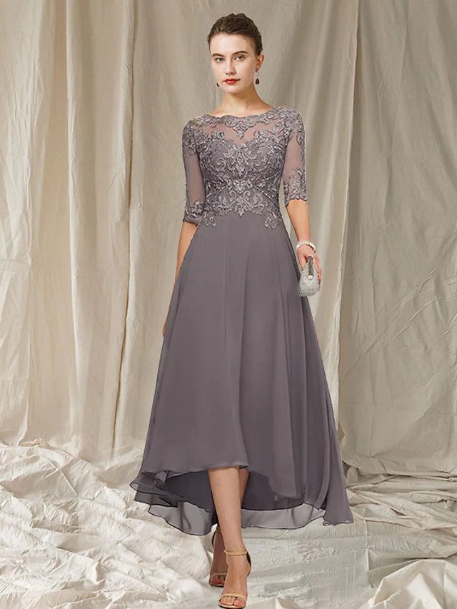 Women’s Evening Gown | Lace-Top Illusion Sleeves | 100% Polyester | Ankle-Length Formal Dress