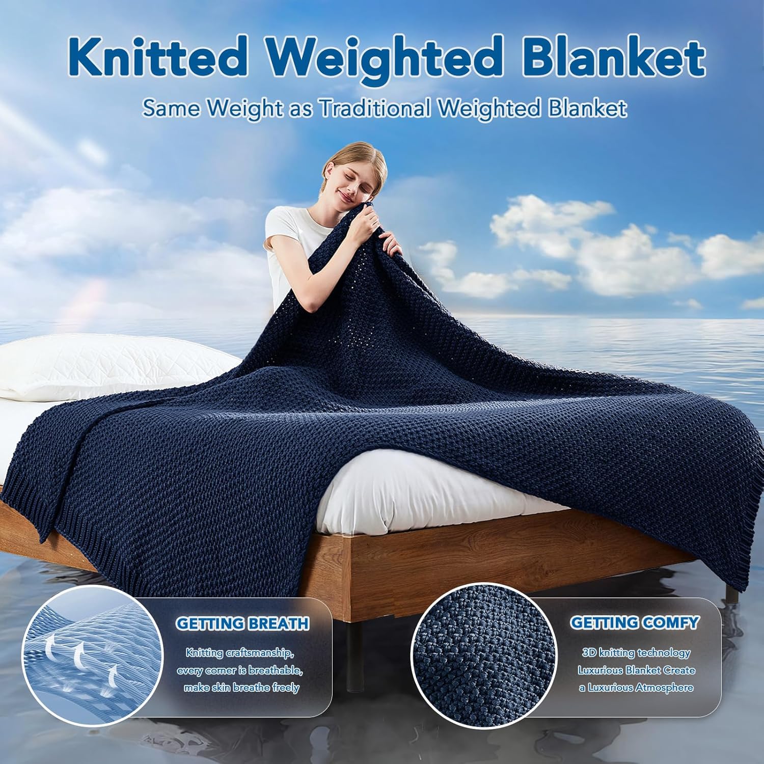 Soft Knitted Weighted Blanket with Cooling Microfiber for Year-Round Comfort