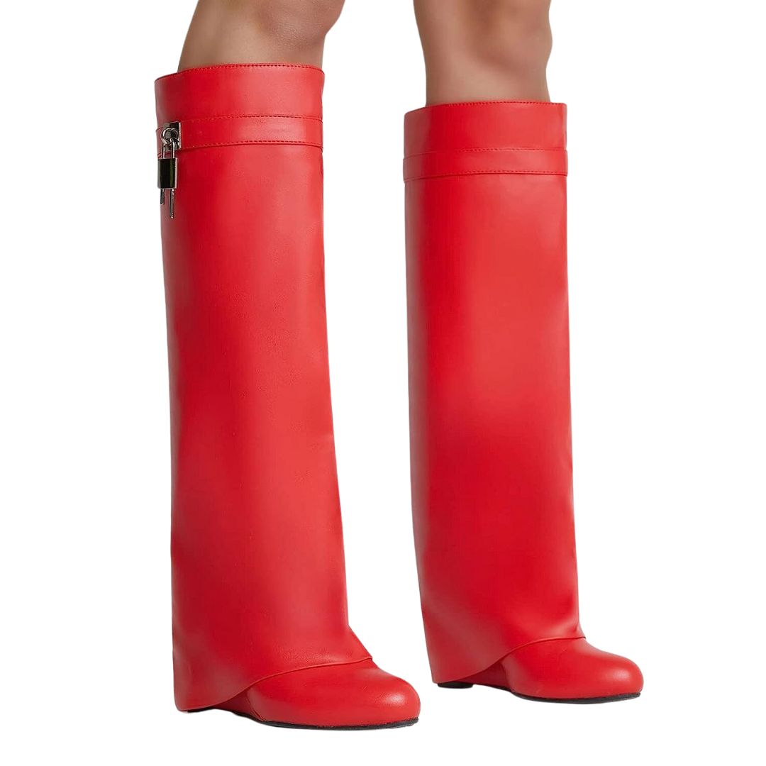 Women’s Knee-High Boots | PU Leather Durable Design | Side Zip with Padlock Pull | Comfortable Fit