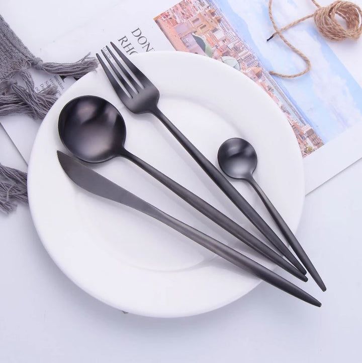 Elysian Noir — Black Stainless Steel Cutlery Set with Ergonomic Grip