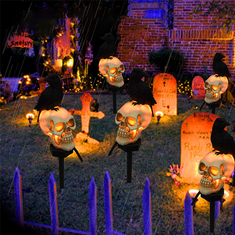 Solar-Powered Halloween Garden Skull and Crow Lights Outdoor Decor