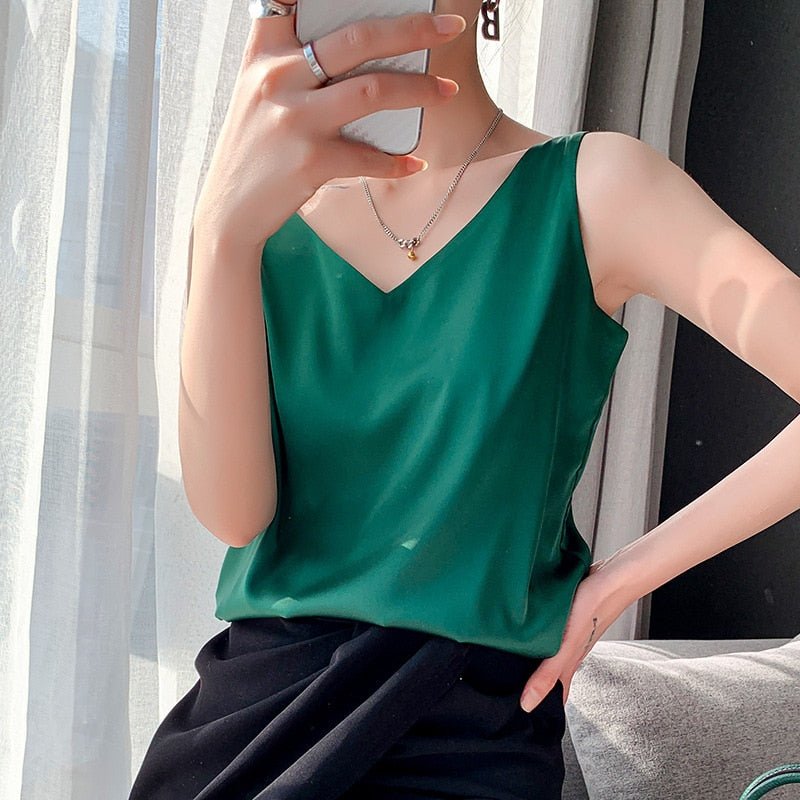 Women’s Satin V-Neck Tank Top | Silky Soft & Stretchable Fabric | Elegant & Breathable | All-Season Wear