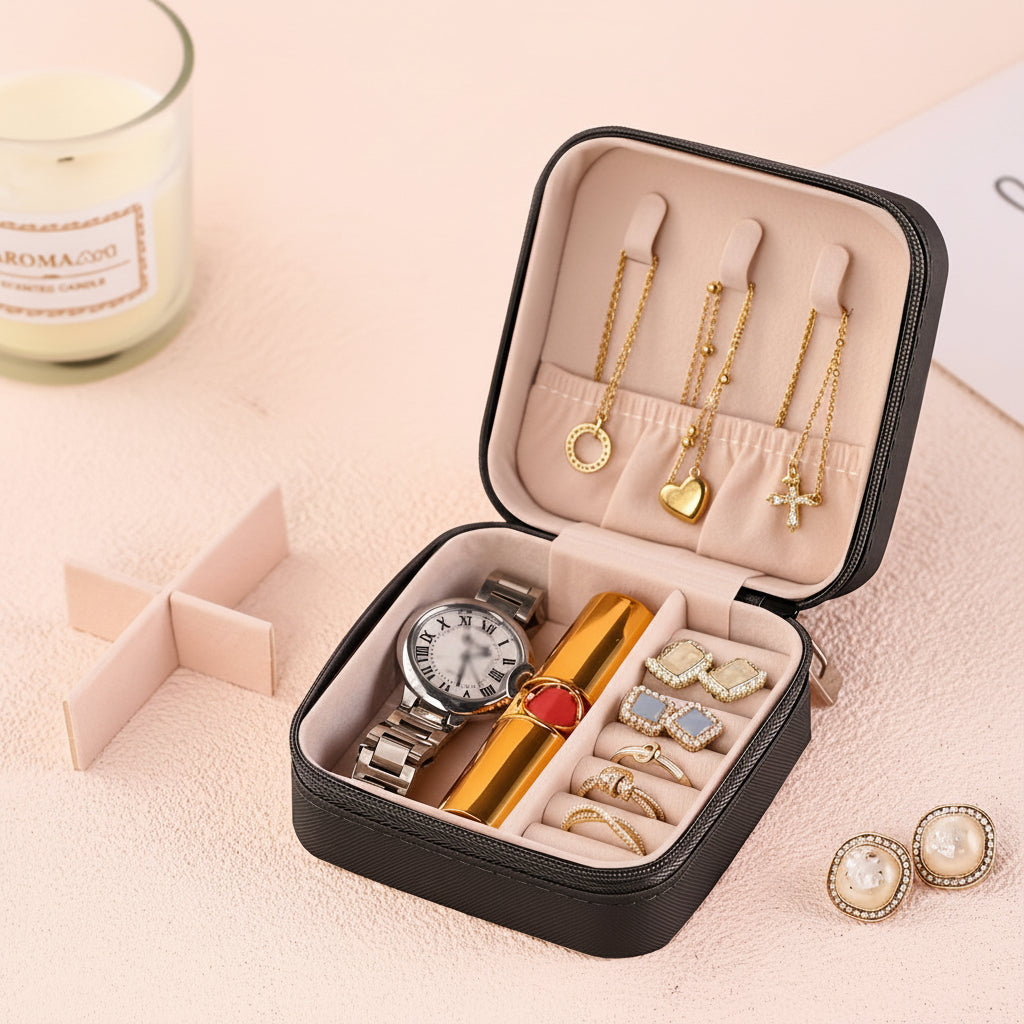 Compact Jewelry Travel Case with Secure Zipper for Easy Storage