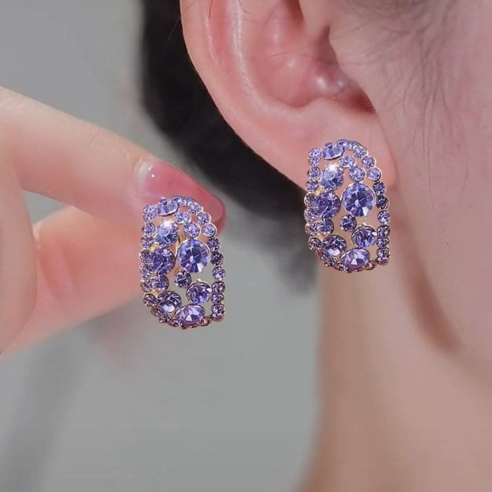 Radiant Silver Hoop Earrings with Sparkling Gemstone Finish