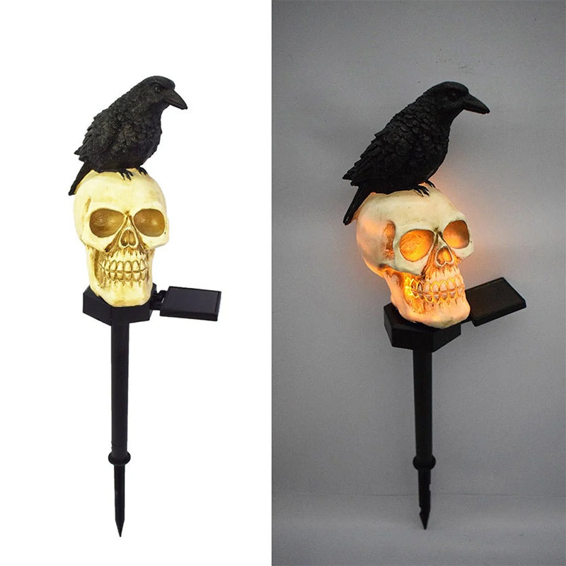 Solar-Powered Halloween Garden Skull and Crow Lights Outdoor Decor