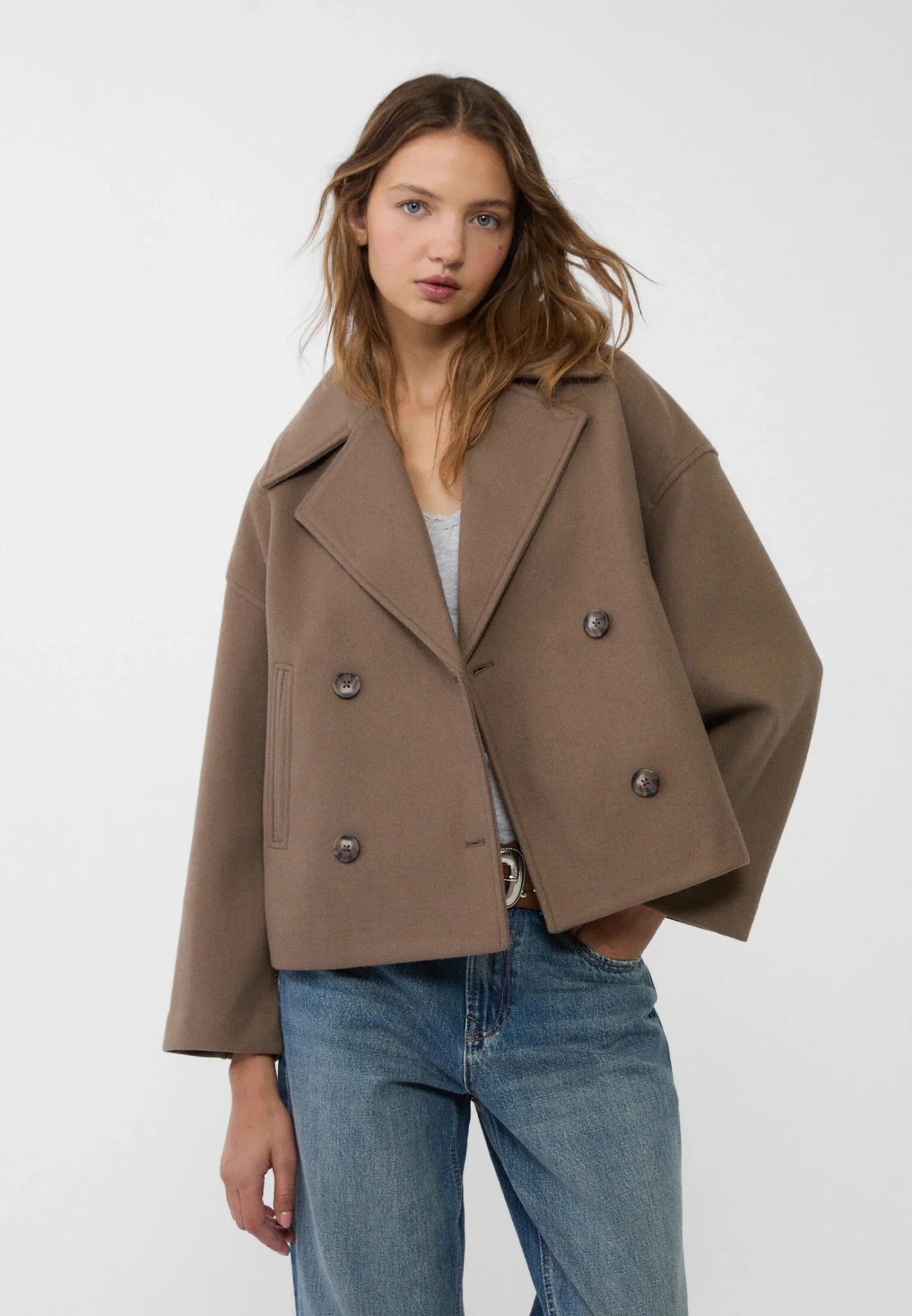 Women’s Short Coat | Double-Breasted Button Closure | Wool-Blend Fabric | Versatile Style