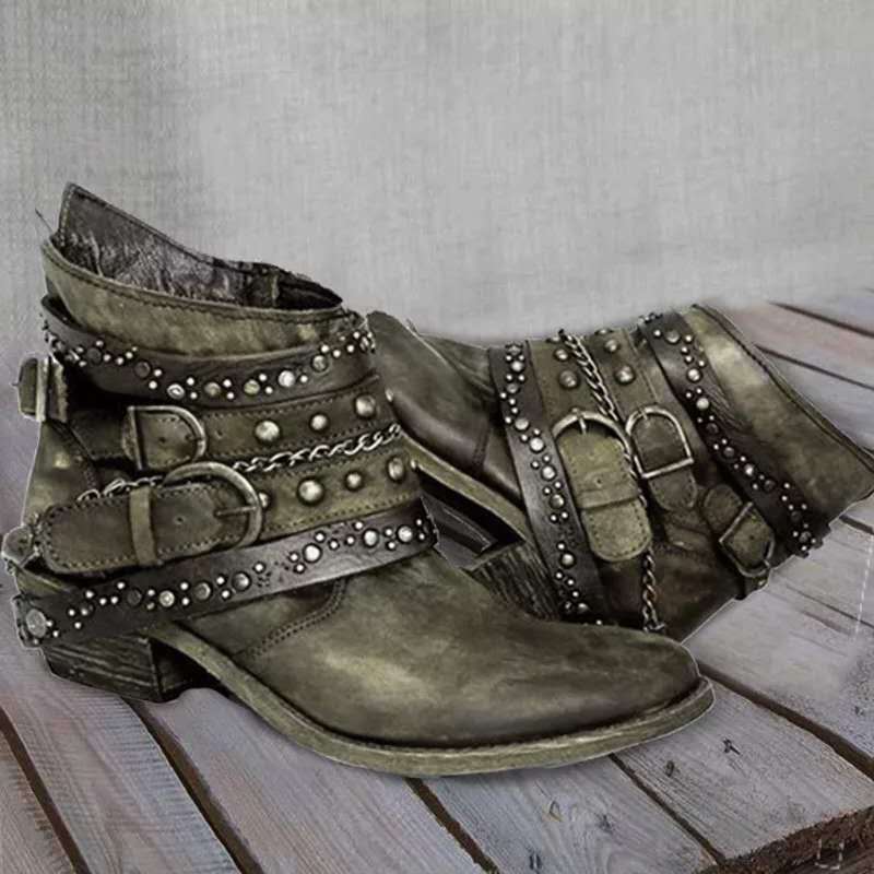 Women’s Ankle Boots | Studded Buckle Straps | Lightweight with Arch Support | Non-Slip Sole